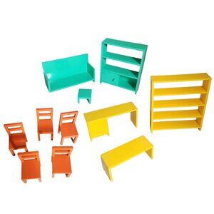 Ikea Lillabo Dollhouse Furniture Chairs, Yellow Office & Aqua Living Room